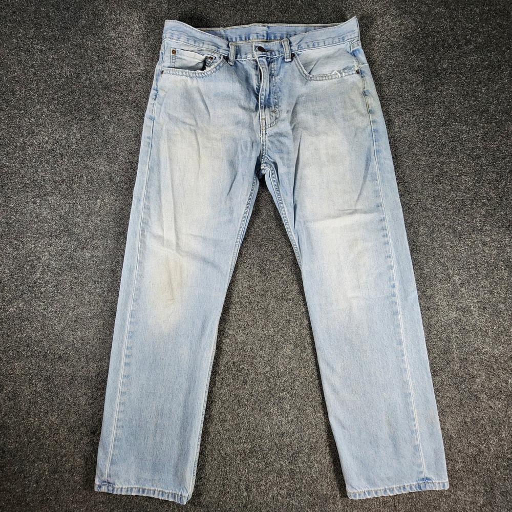 Levi's 505 Regular Fit Jeans Mens 34x30 Light Wash Distressed Nice Fade Denim